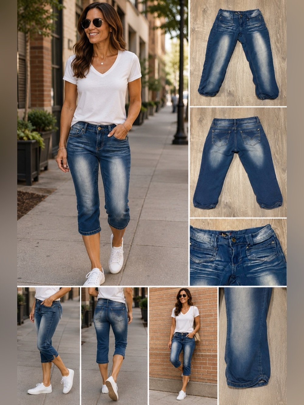 Angels Faded Denim Capri Jeans | Stretch Mid-Rise Capris
